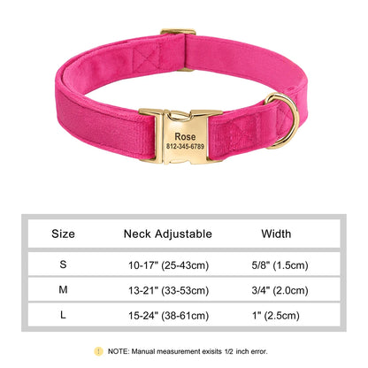 Custom Velvet Dog Collar with Engraved ID Tag – Soft Adjustable Pet Collar for Dogs & Puppies, Personalized Name & Phone Number