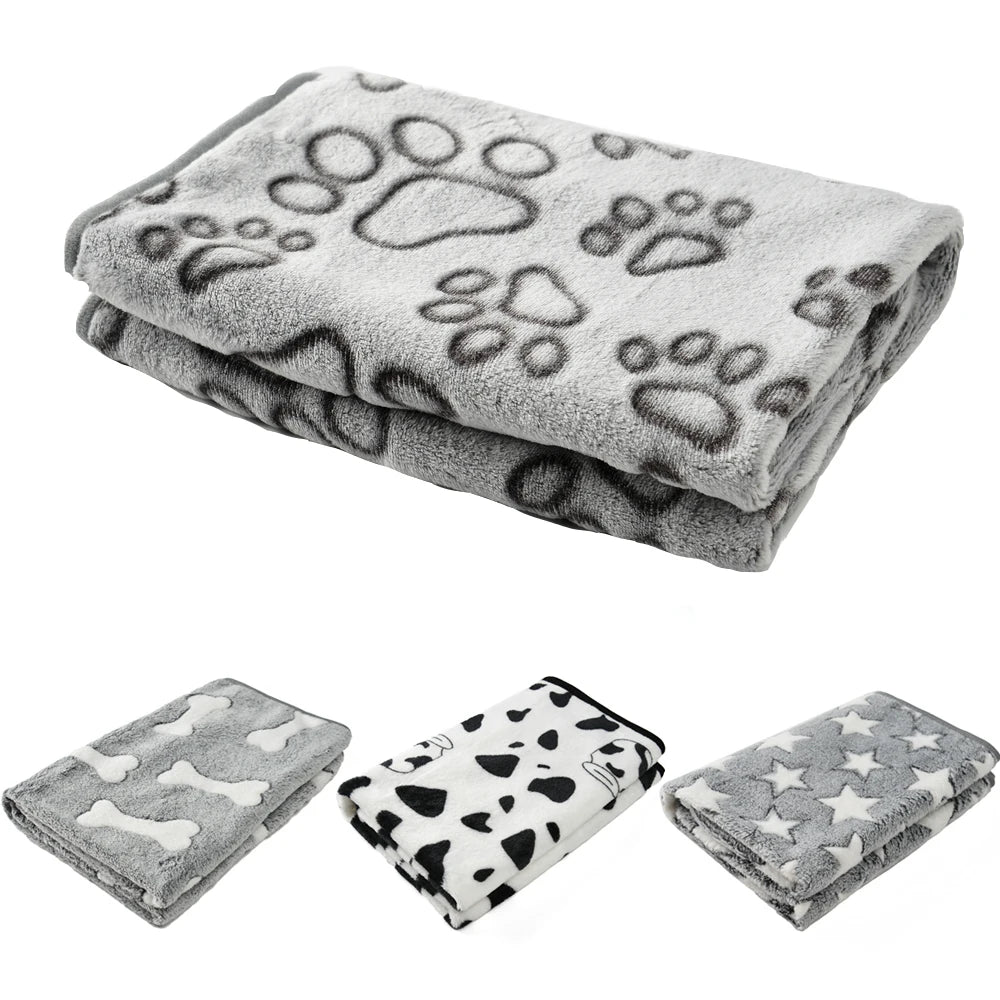 Gray fleece dog and cat blanket with bone pattern