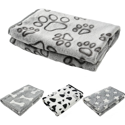 Gray fleece dog and cat blanket with bone pattern