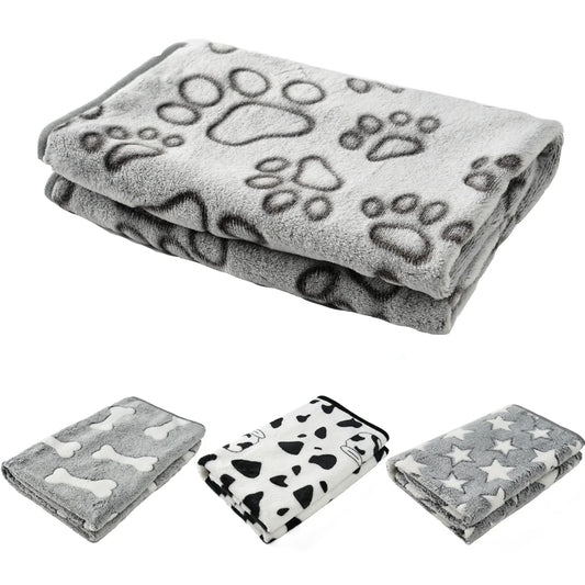 Gray fleece dog and cat blanket with bone pattern