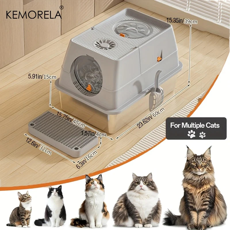 Stainless Steel Cat Litter Box with Lid – Odor-Proof Design