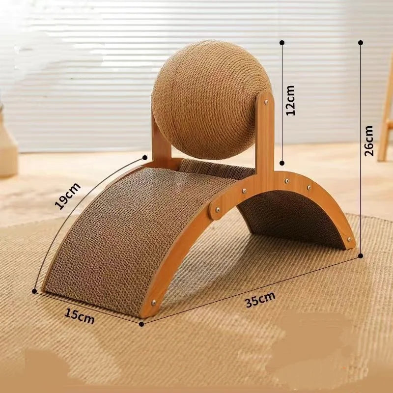 Wooden Cat Scratcher with Sisal Ball – 2 in 1 Cat Toy & Board