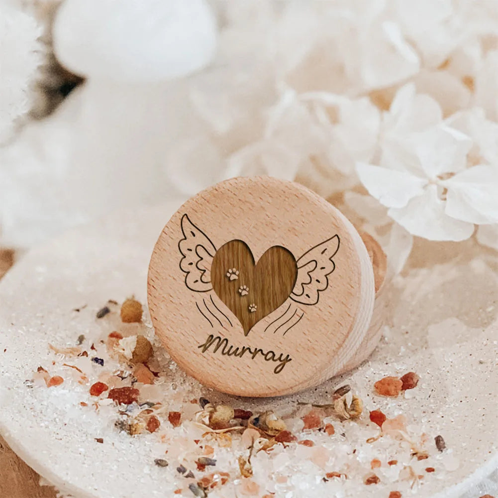 Small wooden container for pet hair storage
