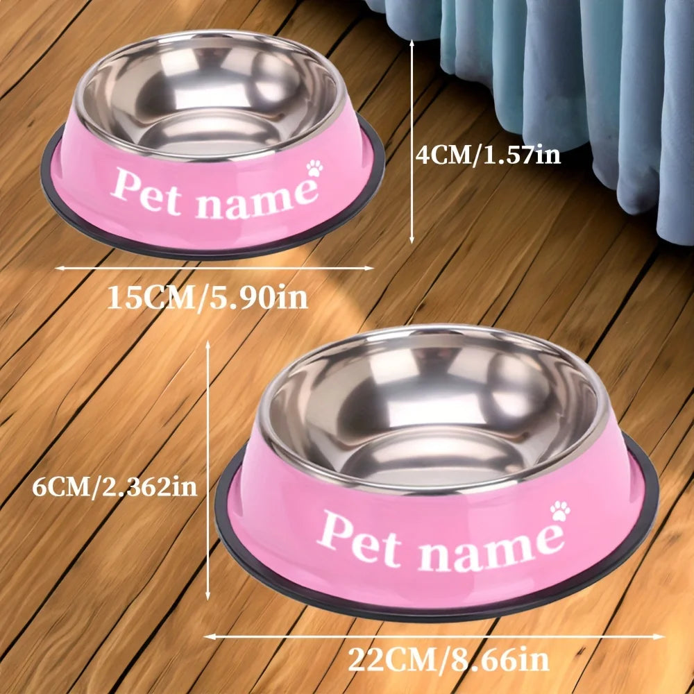 Engraved name stainless steel cat bowl in pink color