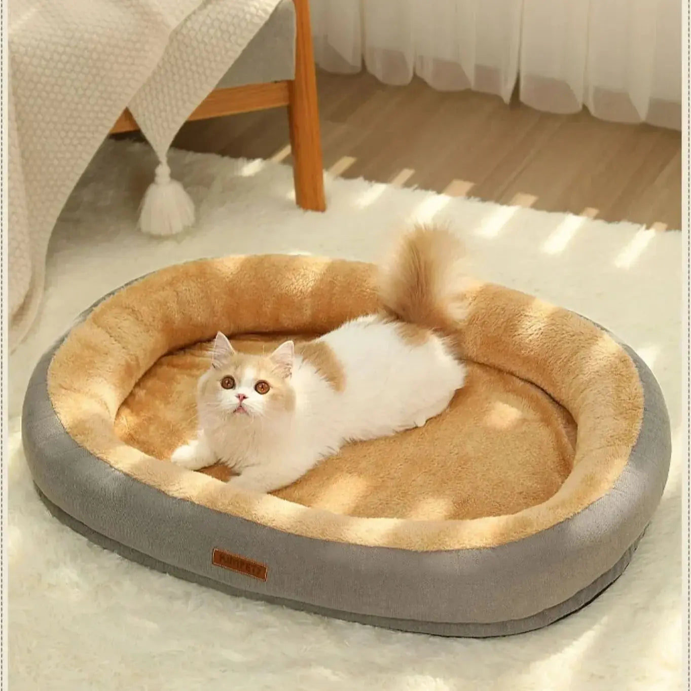 Fluffy warm dog bed with plush lining for winter comfort