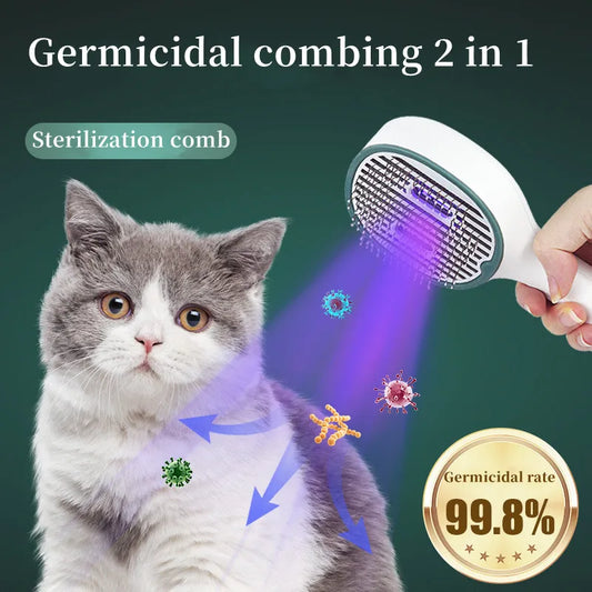 Pet grooming comb with UV sterilization – self-cleaning brush for cats