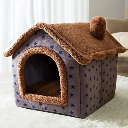 Cat sleeping in soft coral fleece pet house bed