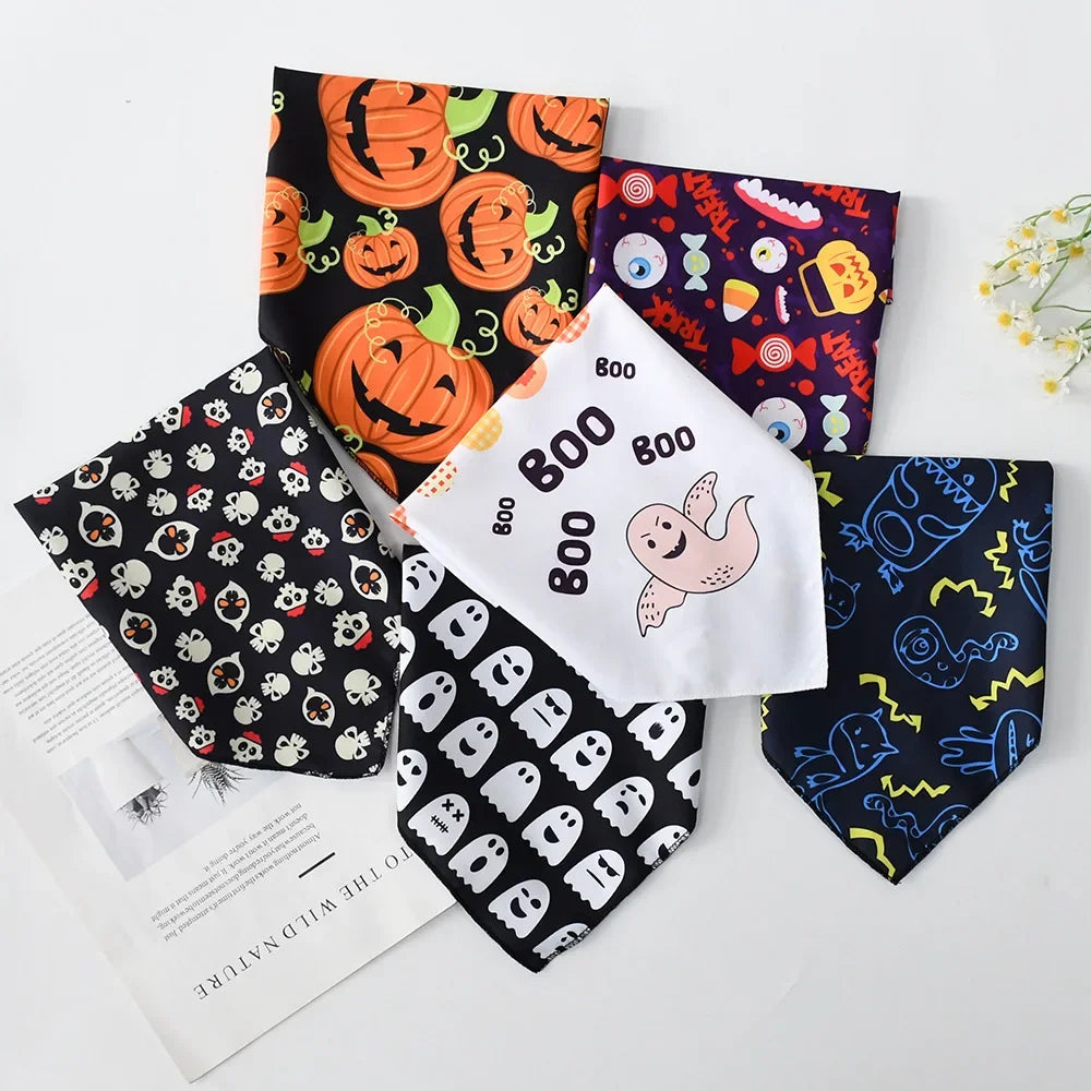 Dog with spider web printed Halloween drool bib