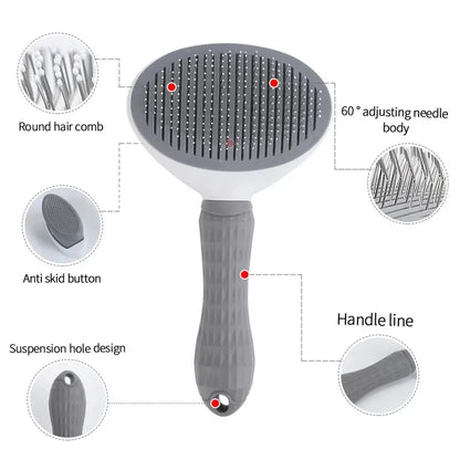Self-Cleaning Pet Grooming Brush for Dogs & Cats – Slicker Comb with One-Click Hair Removal, Anti-Slip Handle, and Gentle Stainless Steel Bristles