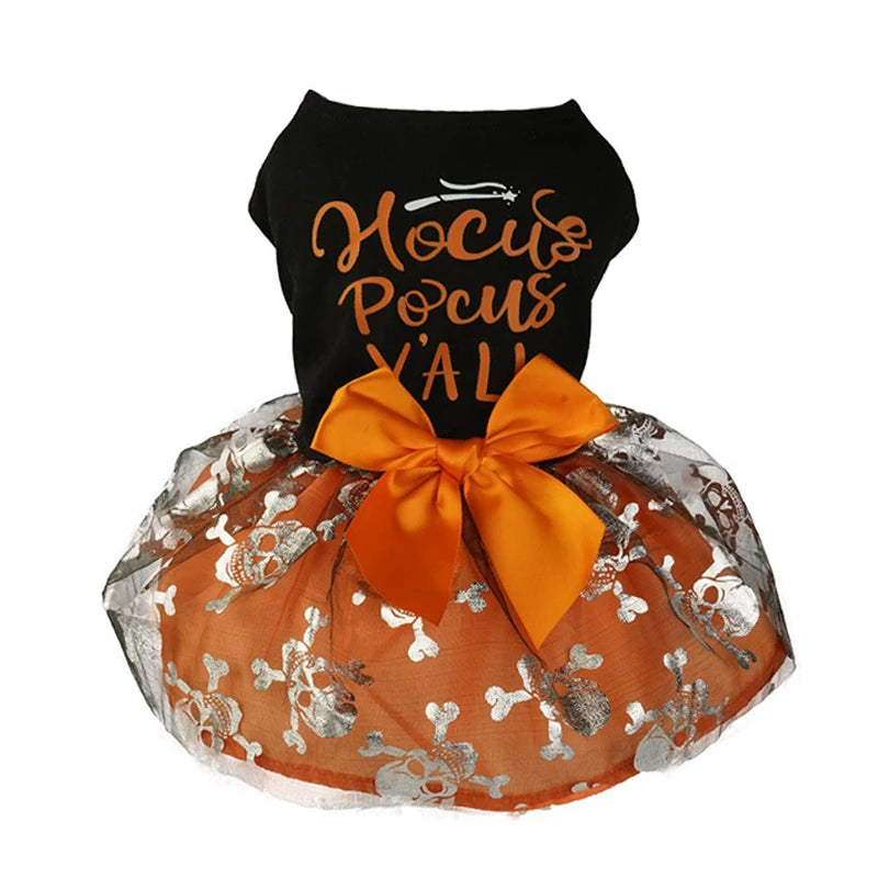 Halloween Dog Dress – Pumpkin Print Costume for Small Dogs