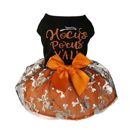 Halloween Dog Dress – Pumpkin Print Costume for Small Dogs