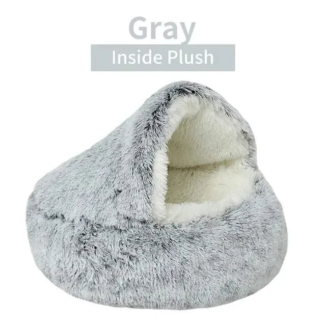 Plush Hooded Pet Bed – Warm Round Nest for Cats & Dogs