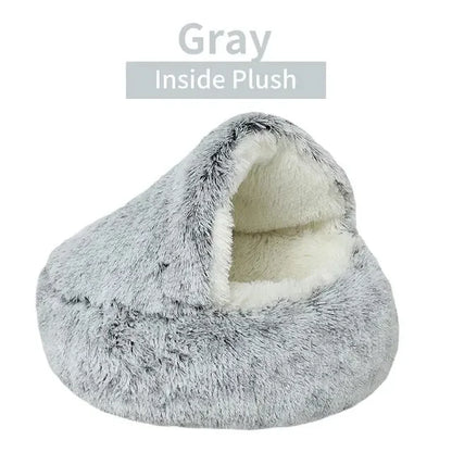 Plush Hooded Pet Bed – Warm Round Nest for Cats & Dogs