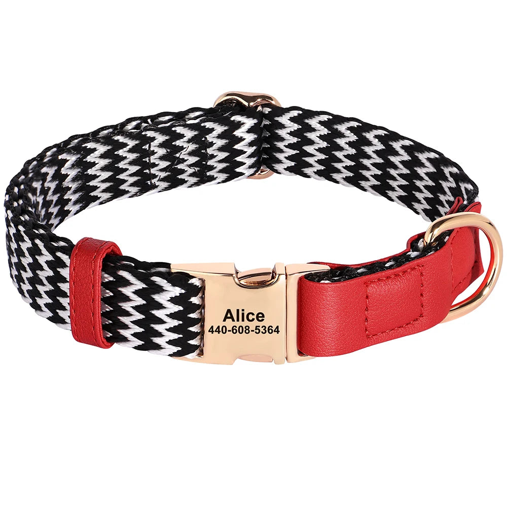 Personalized Dog Collar – Nylon & Leather Adjustable Collar with Custom Engraved ID Tag