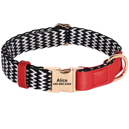 Personalized Dog Collar – Nylon & Leather Adjustable Collar with Custom Engraved ID Tag