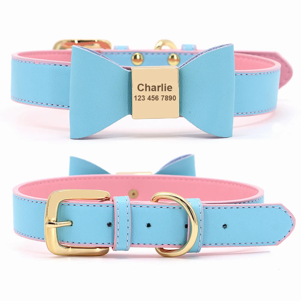 Personalized Dog Collar with Engraved Name Tag – Adjustable PU Leather Collar for Dogs & Cats