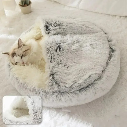 Pink hooded plush bed for cats and puppies
