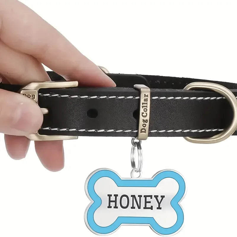 Bone-shaped engraved pet tag for dogs
