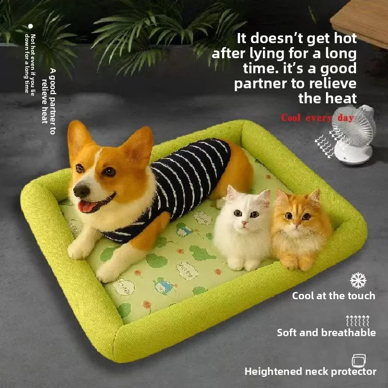 Dog resting on washable cooling sofa cushion for pets