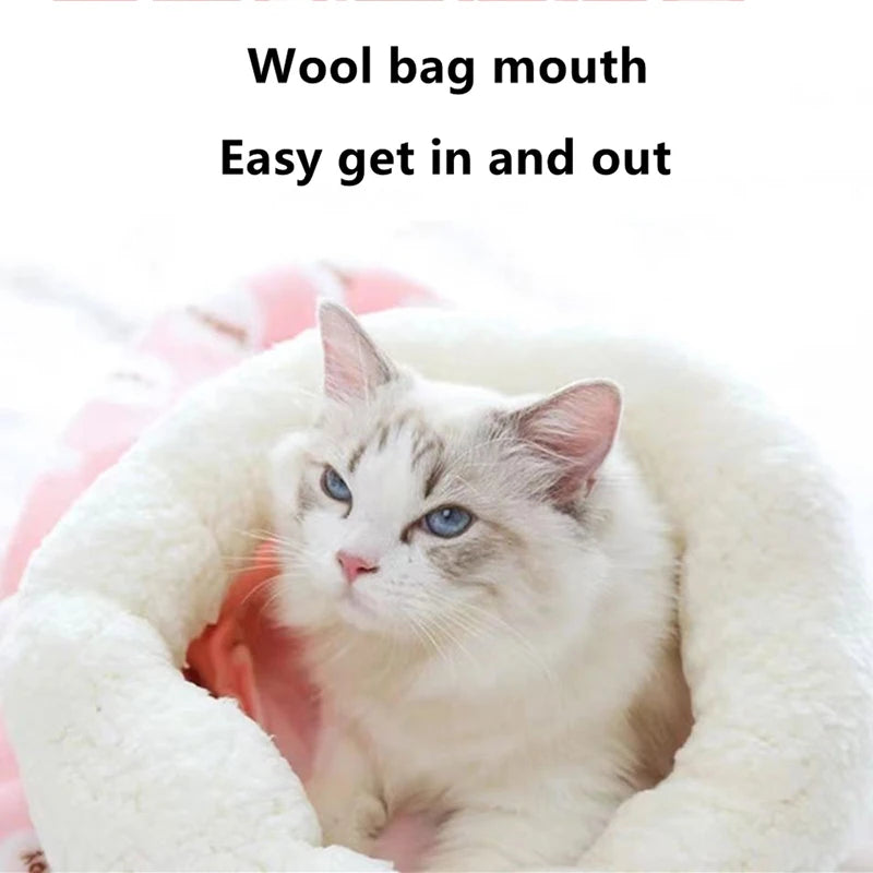 Cat resting in soft closed pet sleeping bag