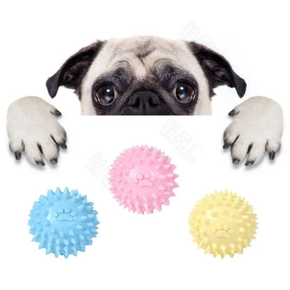 Dog Molar Chew Ball – Durable Spiky Rubber Ball for Pets, Tooth Cleaning Toy for Small & Large Dogs, Colorful Paw Design