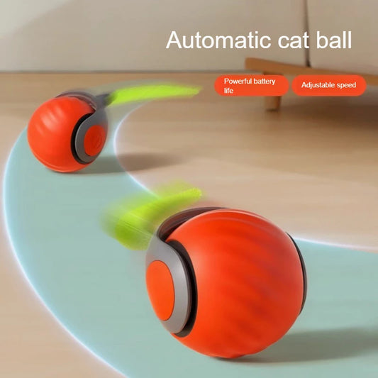 USB Rechargeable Smart Cat Ball Toy – Automatic Rolling Ball with Faux Tail for Active Kitten Training & Play