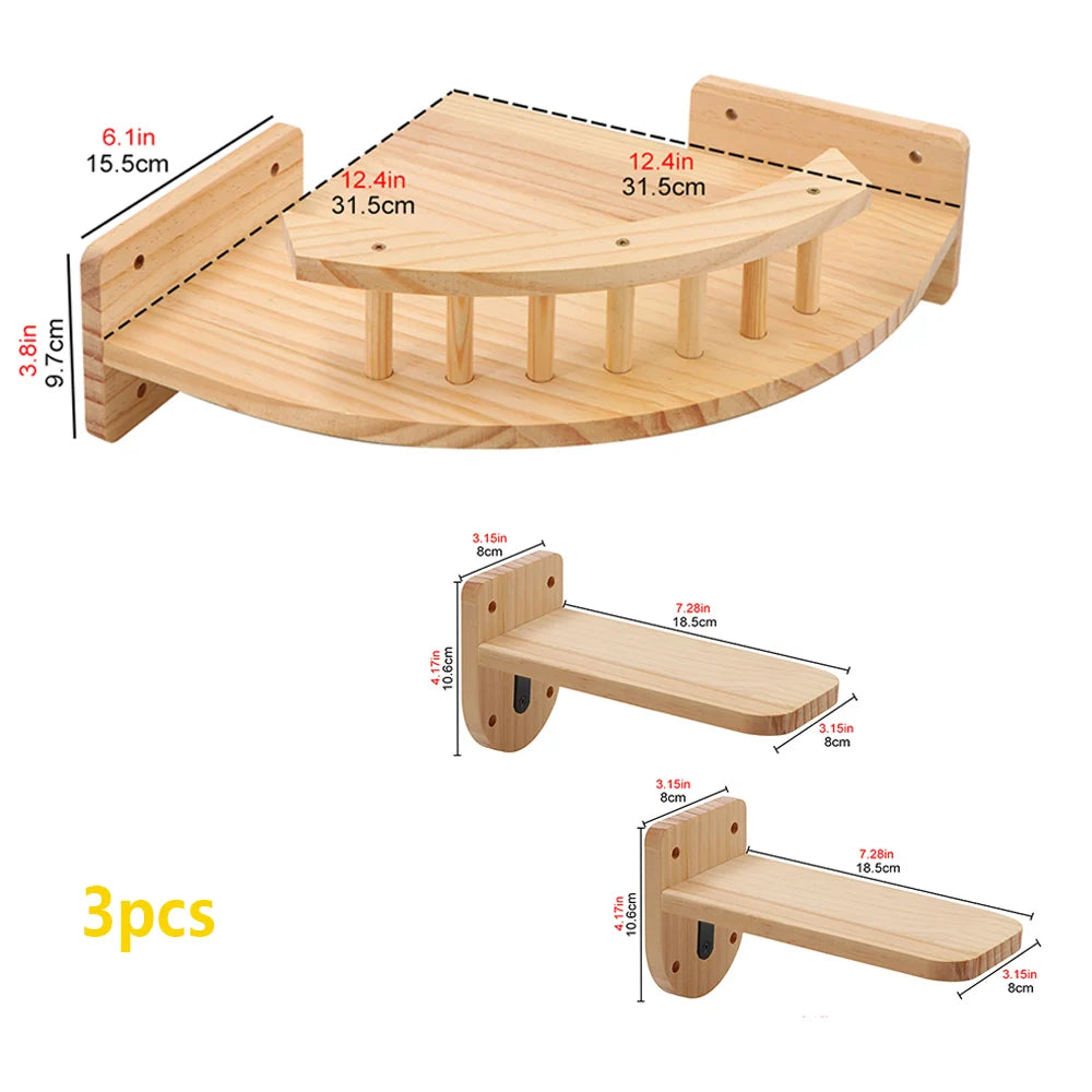 Wall-Mounted Cat Climbing Shelves – Wooden Cat Tree with Platforms, Ladders & Hammocks