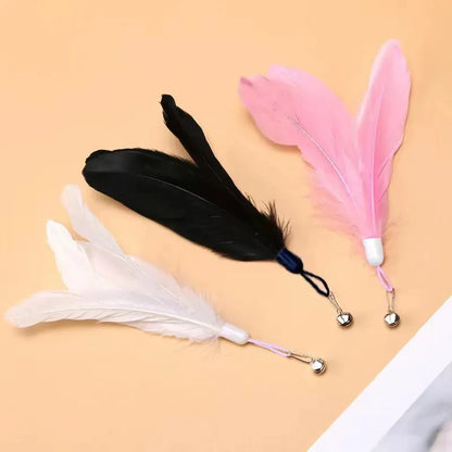 Interactive Cat Feather Toy with Suction Cup – 360° Bouncing Wand Toy with 2 Detachable Feathers for Wall, Floor, or Glass Mounting