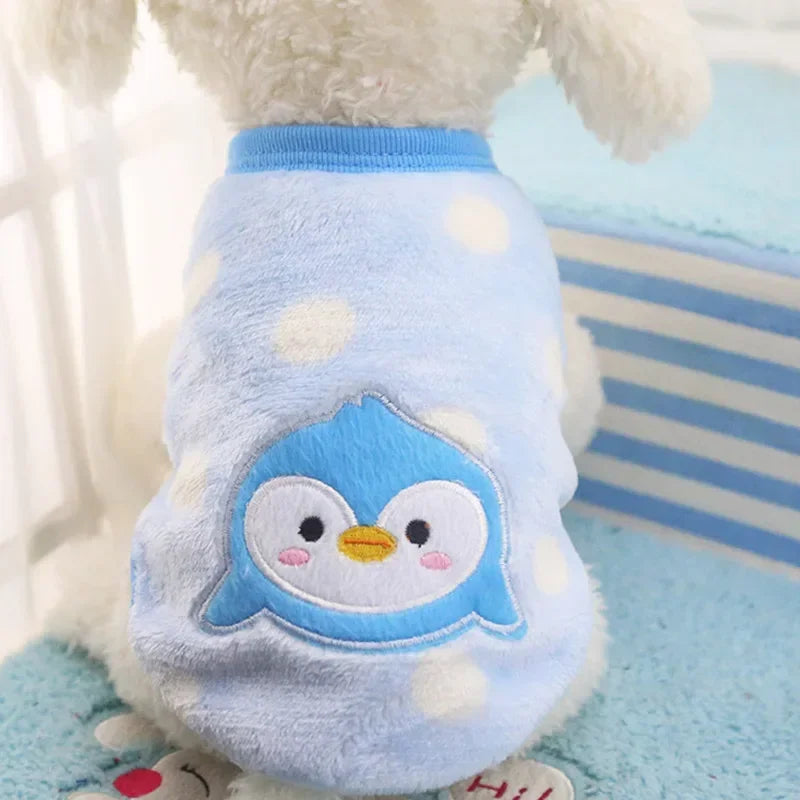 Fleece Winter Dog Clothes – Cartoon Vest for Small Pets