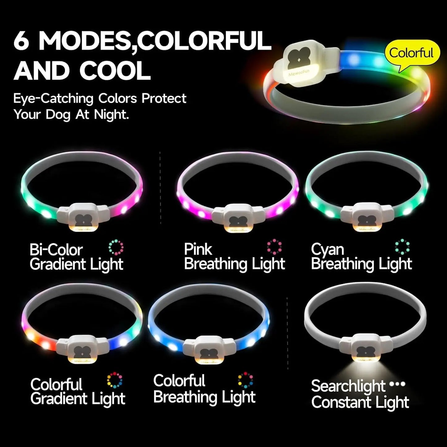 Rechargeable LED Dog Collar - Waterproof Light-Up Safety Necklace for Night Walks, 6 Flashing Modes, USB Glow Pet Collar