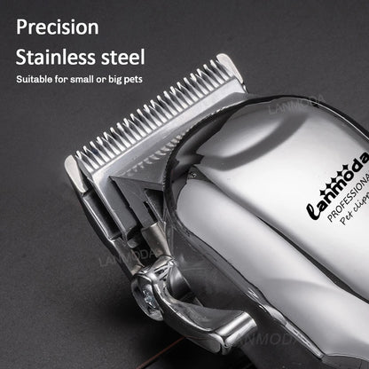 Close-up of stainless steel blades on pet hair trimmer