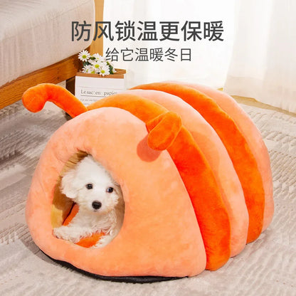 Orange pumpkin cat bed with soft cushion – cozy and playful design