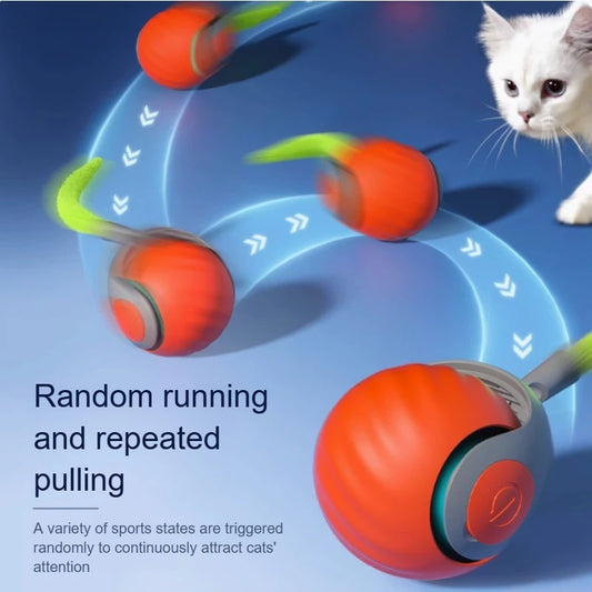USB Rechargeable Smart Cat Ball Toy – Automatic Rolling Ball with Faux Tail for Active Kitten Training & Play