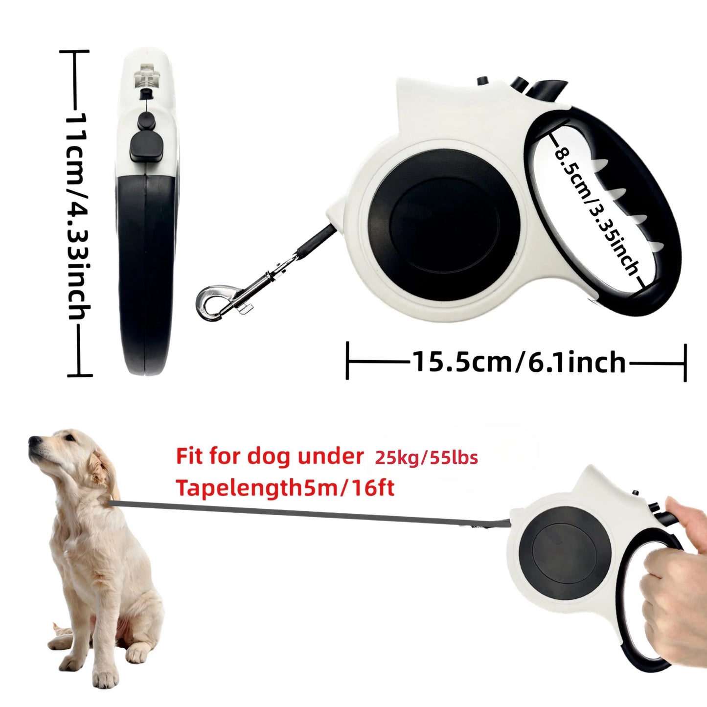 Retractable Dog Leash with LED Light – 16ft Adjustable