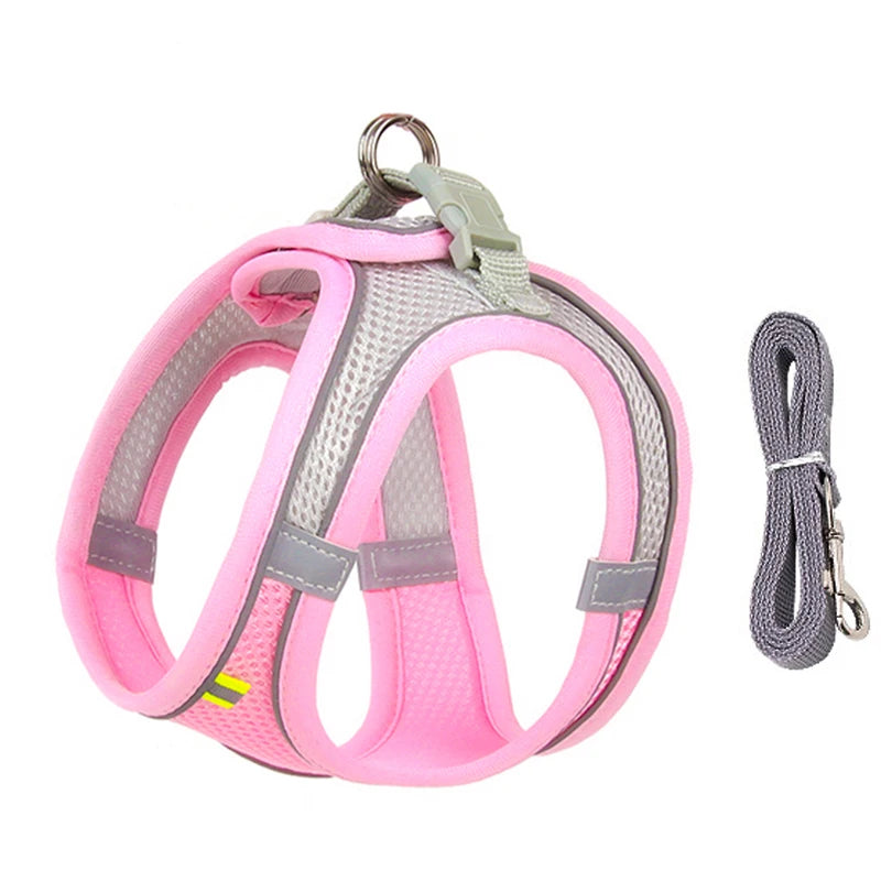 Adjustable No-Pull Dog Harness Set with Leash – Breathable Reflective Vest for Small Dogs and Cats