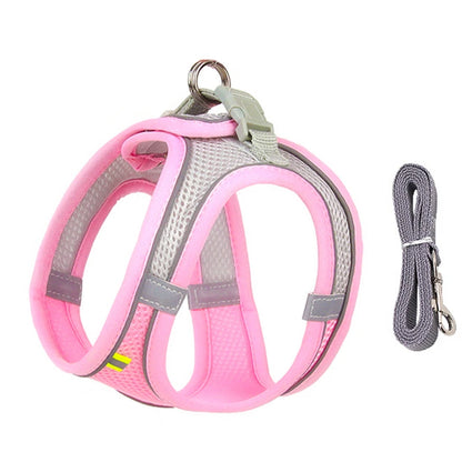 Adjustable No-Pull Dog Harness Set with Leash – Breathable Reflective Vest for Small Dogs and Cats