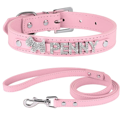 Personalized Dog Collar with Name & Leash – Custom Bling