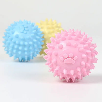 Dog Molar Chew Ball – Durable Spiky Rubber Ball for Pets, Tooth Cleaning Toy for Small & Large Dogs, Colorful Paw Design