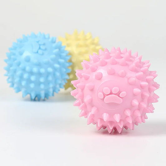 Dog Molar Chew Ball – Durable Spiky Rubber Ball for Pets, Tooth Cleaning Toy for Small & Large Dogs, Colorful Paw Design