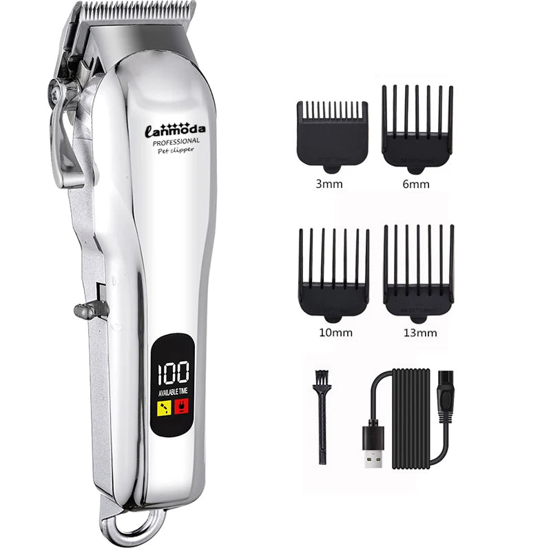 Professional Pet Grooming Clipper – Cordless Low-Noise Dog Hair Trimmer