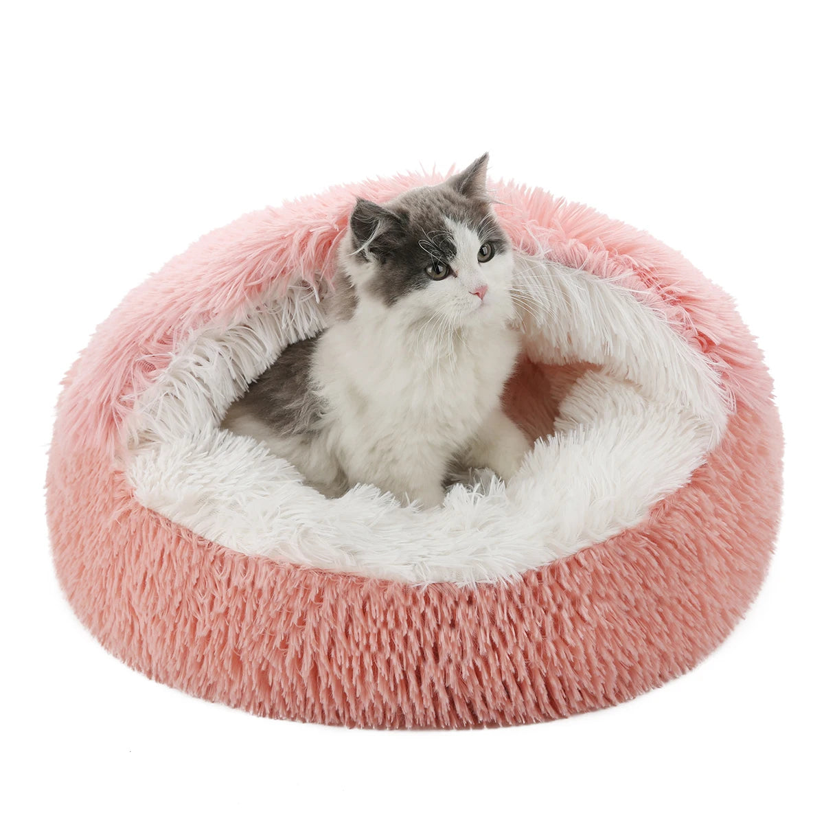 fluffy cat cave bed round donut hooded