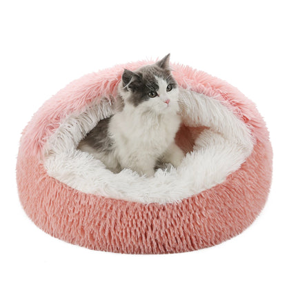 fluffy cat cave bed round donut hooded