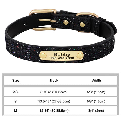 Personalized Cat & Dog Collar with Crystal Rhinestones – Adjustable Collar with Custom Engraved Anti-Lost ID Tag