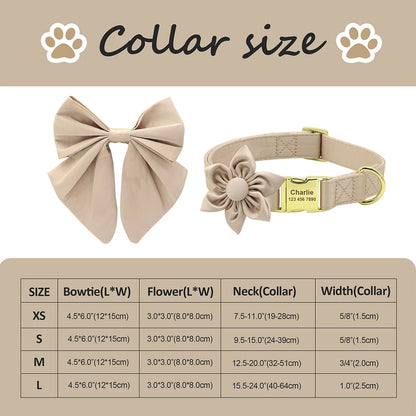 Personalized Dog Collar with Bowknot & Flower – Engraved Name Tag, Adjustable for Small, Medium & Large Dogs