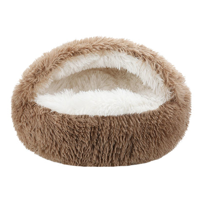 Fluffy Cat Cave Bed – Round Donut with Hood