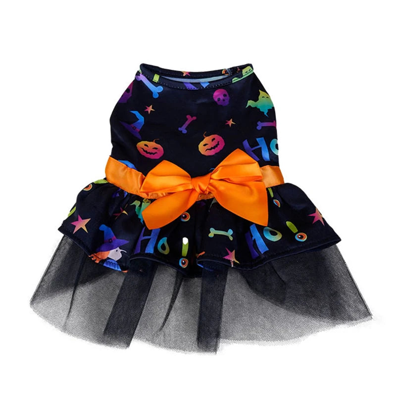 Halloween Dog Dress – Pumpkin Print Costume for Small Dogs