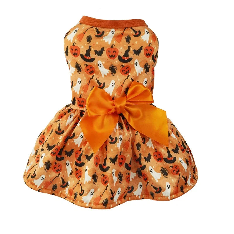 Halloween Dog Dress – Pumpkin Print Costume for Small Dogs