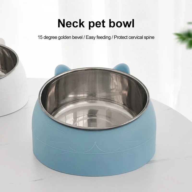 Inclined stainless steel pet bowl for cats and dogs