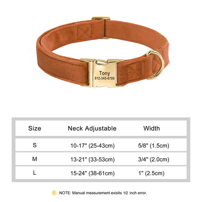 Custom Velvet Dog Collar with Engraved ID Tag – Soft Adjustable Pet Collar for Dogs & Puppies, Personalized Name & Phone Number