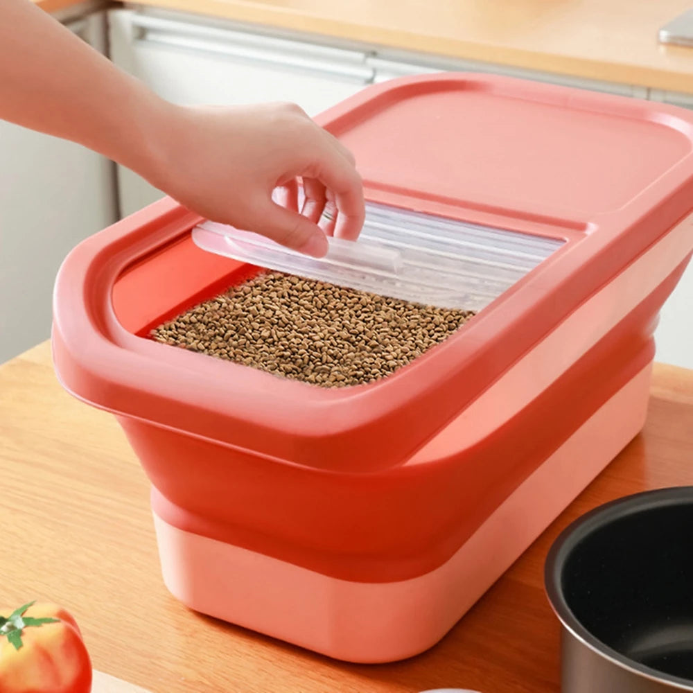 Red 33LB collapsible pet food storage bin